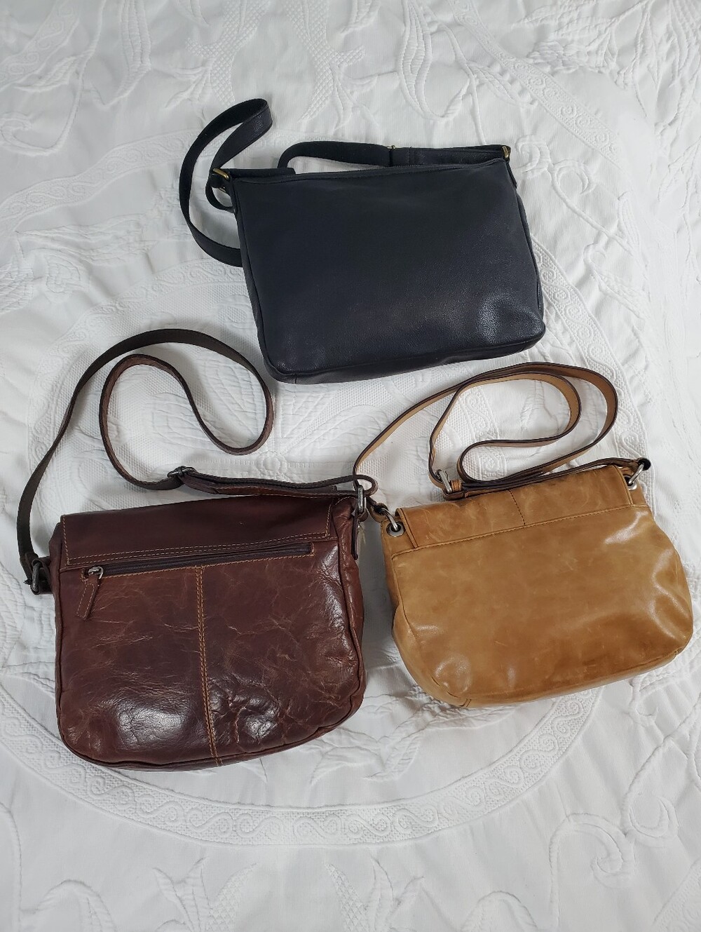 3 Women’s Leather Crossbody Bags - Fossil Black, Jack George Brown, Born Tan - Picture 2 of 16